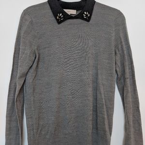 Grey Jeweled Collar Sweater